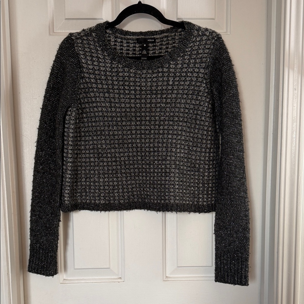 Aqua Textured Black and Gray Sweater metallic wool small